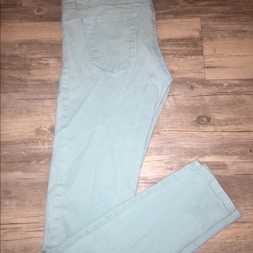 Mint green skinny jeans